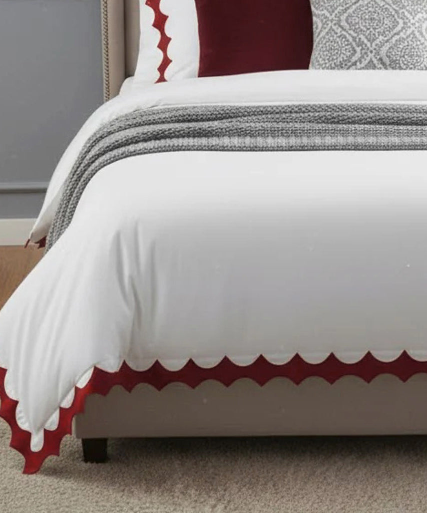 Reverse Scalloped Applique Embroidery Cotton Duvet Cover Set