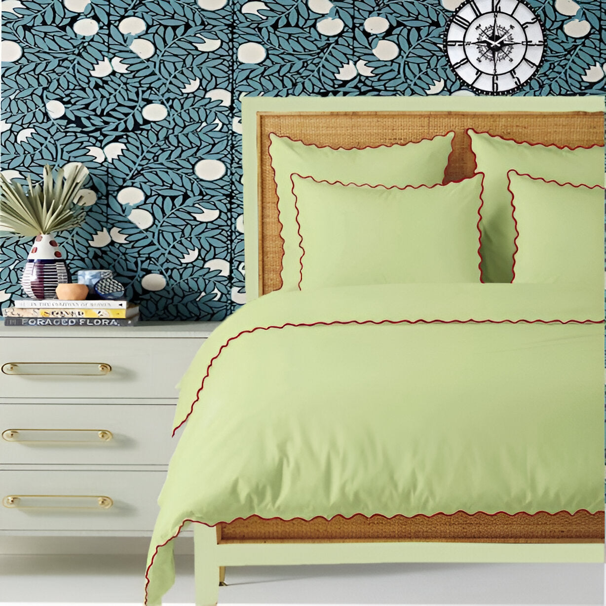 Sage 400TC Cotton Small Scallop Embroidery Duvet Cover Set