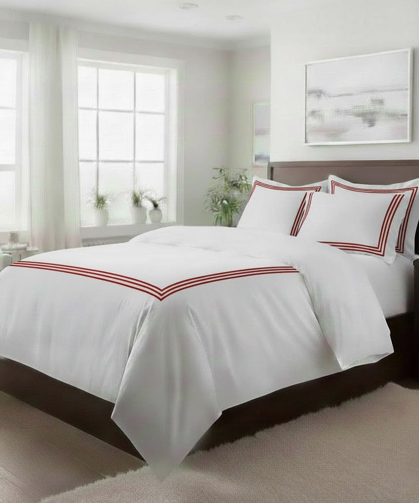 500TC Cotton Triple Embroidery Sateen Solid Duvet Cover Set