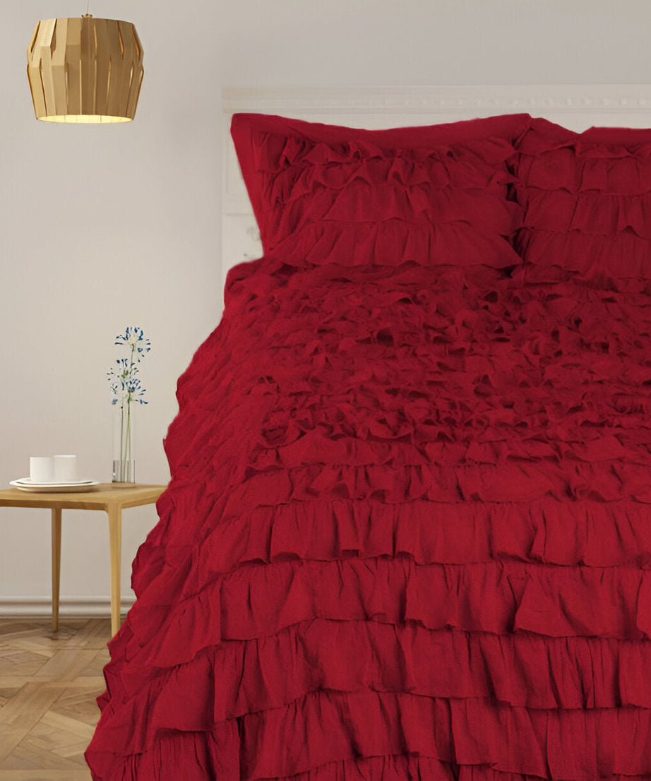 400TC Sateen Solid Cotton Waterfall Ruffle Duvet Cover Set