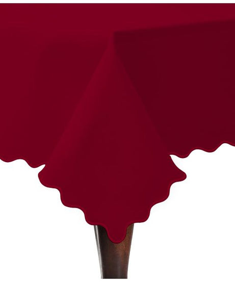 Scallop Embroidery Sateen Cotton Solid Table Cloth - Burgundy