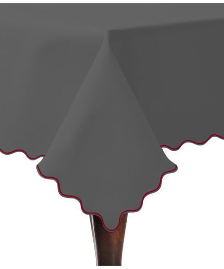 Scallop Embroidery Sateen Cotton Solid Table Cloth - Dark Grey