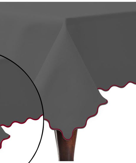 Scallop Embroidery Sateen Cotton Solid Table Cloth - Dark Grey