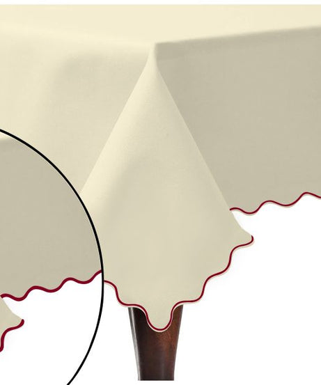 Scallop Embroidery Sateen Cotton Solid Table Cloth - Ivory