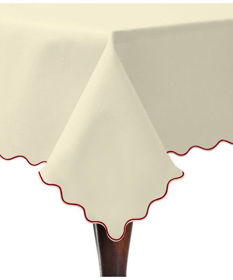 Scallop Embroidery Sateen Cotton Solid Table Cloth - Ivory