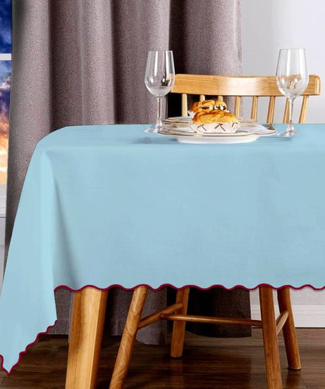 Scallop Embroidery Sateen Cotton Solid Table Cloth - Light Blue