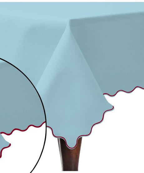 Scallop Embroidery Sateen Cotton Solid Table Cloth - Light Blue