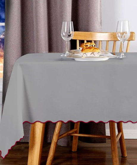 Scallop Embroidery Sateen Cotton Solid Table Cloth - Light Grey