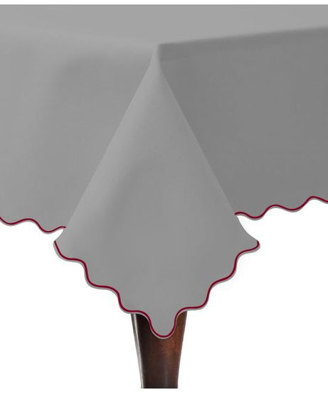 Scallop Embroidery Sateen Cotton Solid Table Cloth - Light Grey