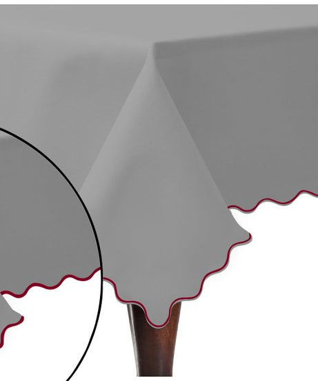 Scallop Embroidery Sateen Cotton Solid Table Cloth - Light Grey