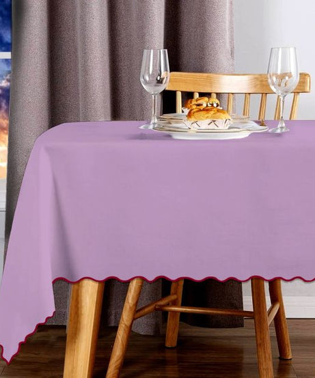Scallop Embroidery Sateen Cotton Solid Table Cloth - Lilac