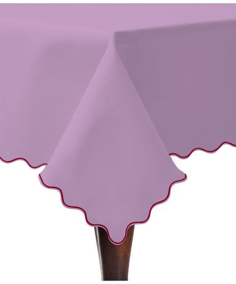 Scallop Embroidery Sateen Cotton Solid Table Cloth - Lilac