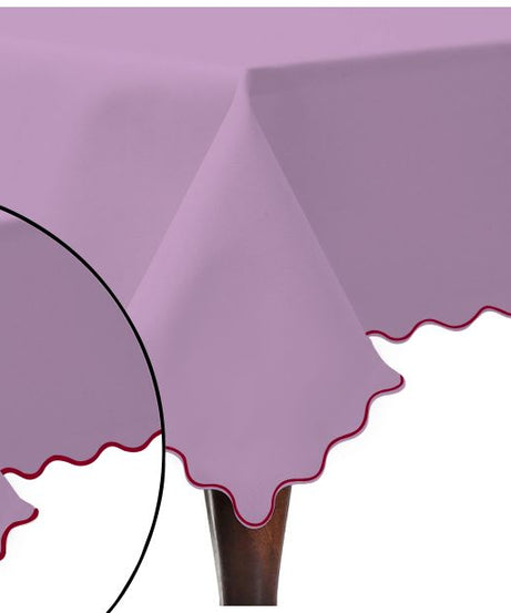 Scallop Embroidery Sateen Cotton Solid Table Cloth - Lilac