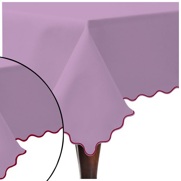 Scallop Embroidery Sateen Cotton Solid Table Cloth - Lilac