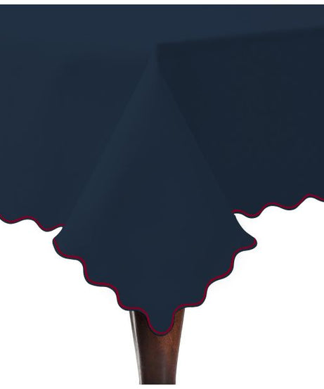 Scallop Embroidery Sateen Cotton Solid Table Cloth - Navy