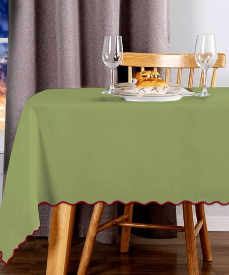 Scallop Embroidery Sateen Cotton Solid Table Cloth - Sage