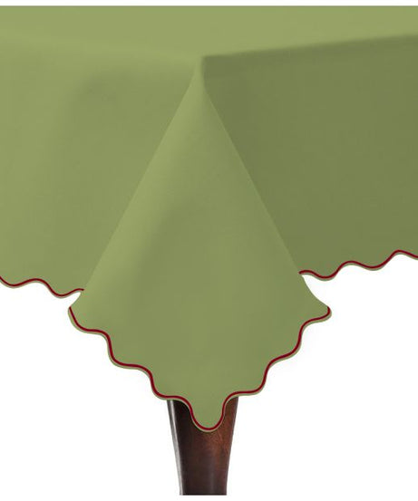 Scallop Embroidery Sateen Cotton Solid Table Cloth - Sage