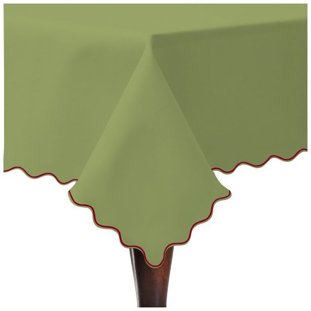 Scallop Embroidery Sateen Cotton Solid Table Cloth - Sage