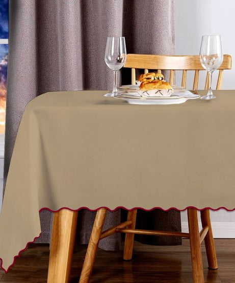 Scallop Embroidery Sateen Cotton Solid Table Cloth - Taupe