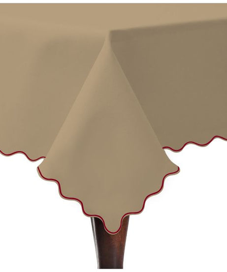 Scallop Embroidery Sateen Cotton Solid Table Cloth - Taupe
