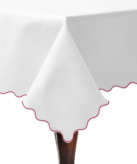Scallop Embroidery Sateen Cotton Solid Table Cloth