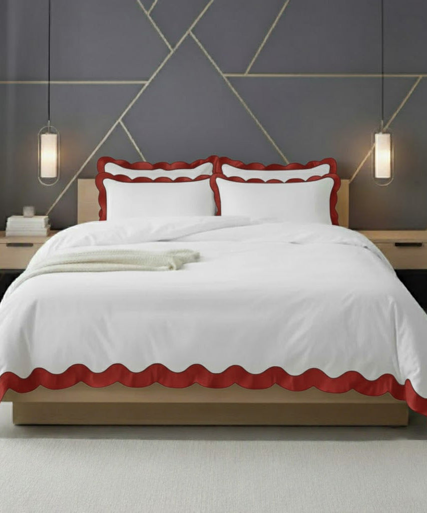 Scalloped & Wavy Applique Embroidery Cotton Duvet Cover Set