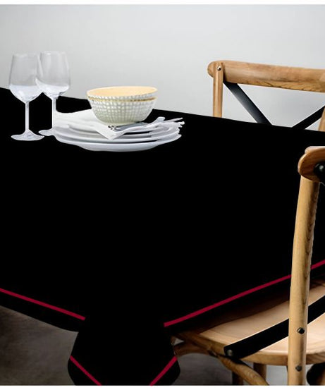 Single Embroidery Border Sateen Cotton Solid Table Cloth - Black