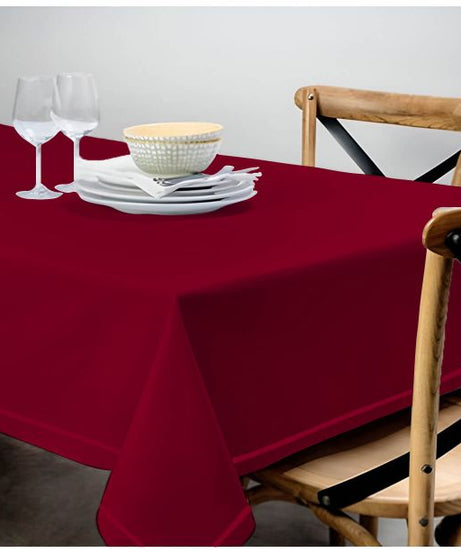 Single Embroidery Border Sateen Cotton Solid Table Cloth - Burgundy