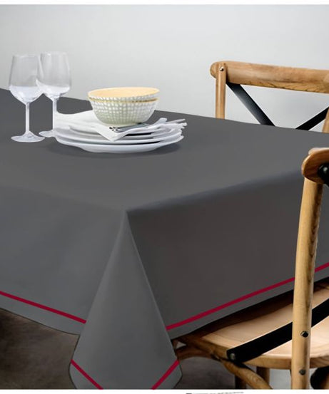 Single Embroidery Border Sateen Cotton Solid Table Cloth - Dark Grey
