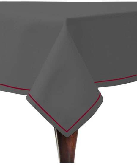 Single Embroidery Border Sateen Cotton Solid Table Cloth - Dark Grey