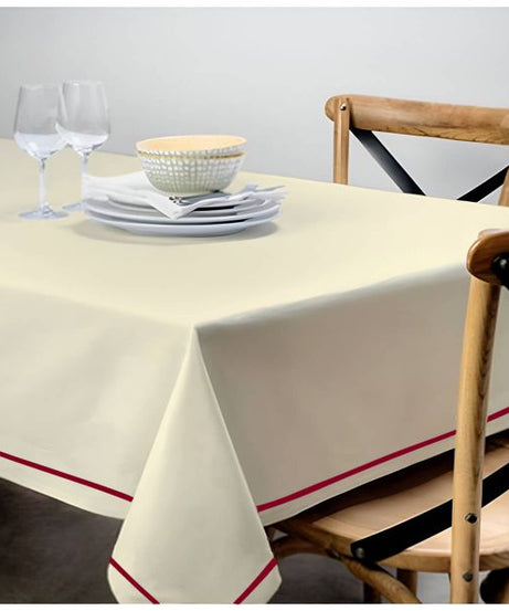 Single Embroidery Border Sateen Cotton Solid Table Cloth - Ivory