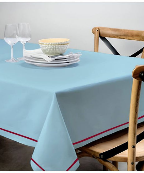 Single Embroidery Border Sateen Cotton Solid Table Cloth - Light Blue