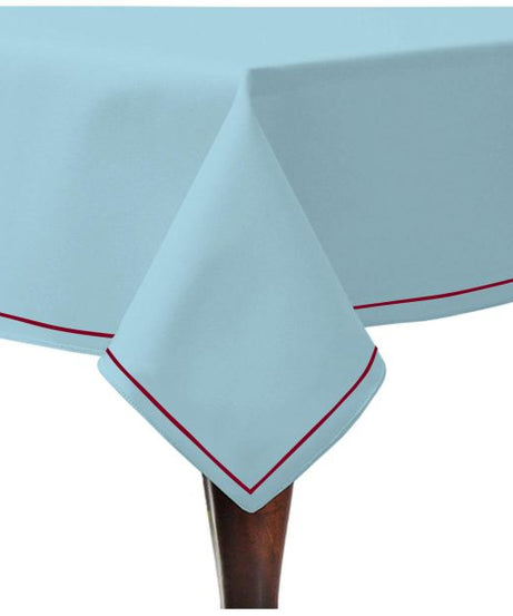 Single Embroidery Border Sateen Cotton Solid Table Cloth - Light Blue