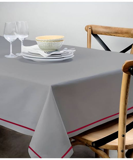 Single Embroidery Border Sateen Cotton Solid Table Cloth - Light Grey