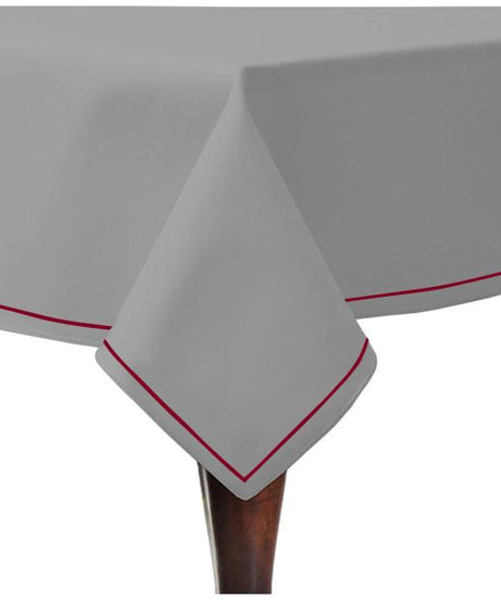 Single Embroidery Border Sateen Cotton Solid Table Cloth - Light Grey
