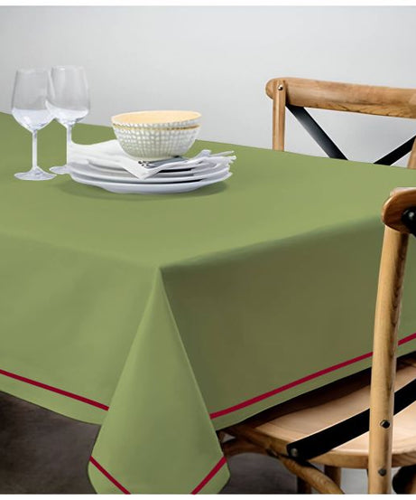 Single Embroidery Border Sateen Cotton Solid Table Cloth - Sage