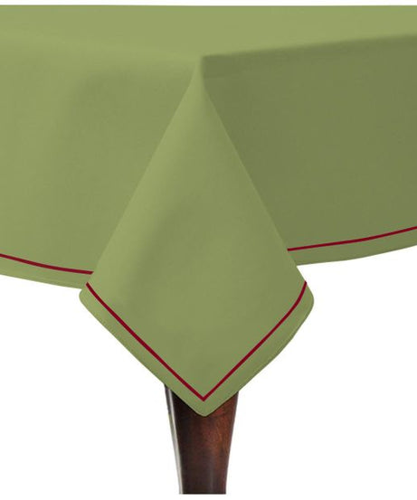 Single Embroidery Border Sateen Cotton Solid Table Cloth - Sage