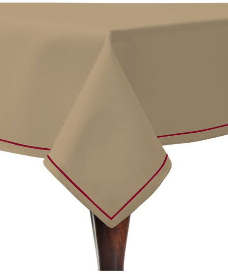 Single Embroidery Border Sateen Cotton Solid Table Cloth - Taupe