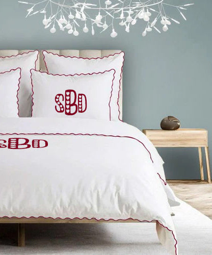 Monogram 400TC Cotton Small Scallop Embroidery Duvet Cover Set