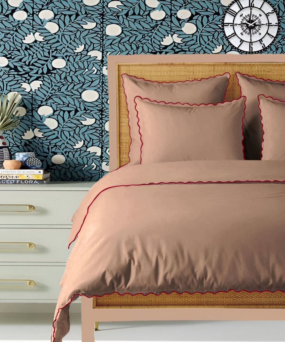 Taupe 400TC Cotton Small Scallop Embroidery Duvet Cover Set