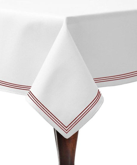 Triple Embroidery Border Sateen Poly Cotton Solid Table Cloth