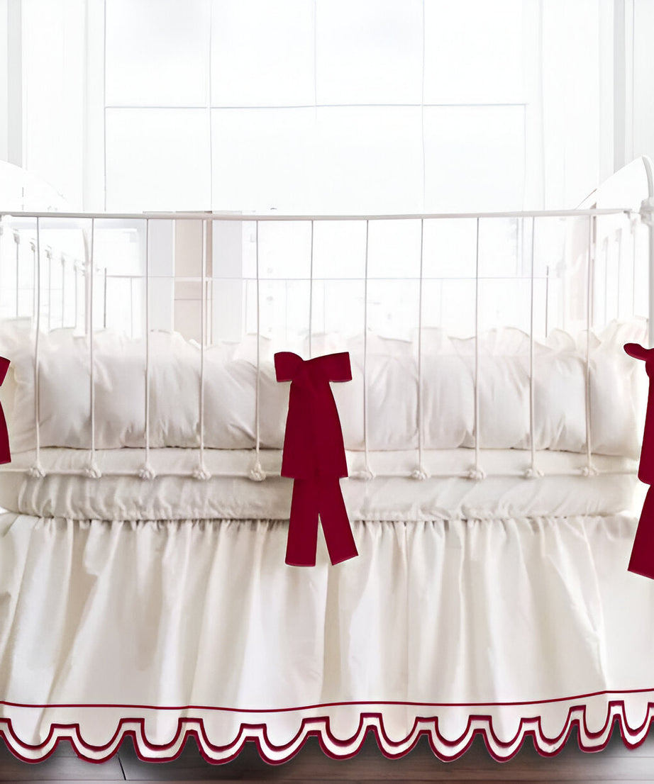 U Shape Scallop Embroidery Cotton Gathered Crib Skirt