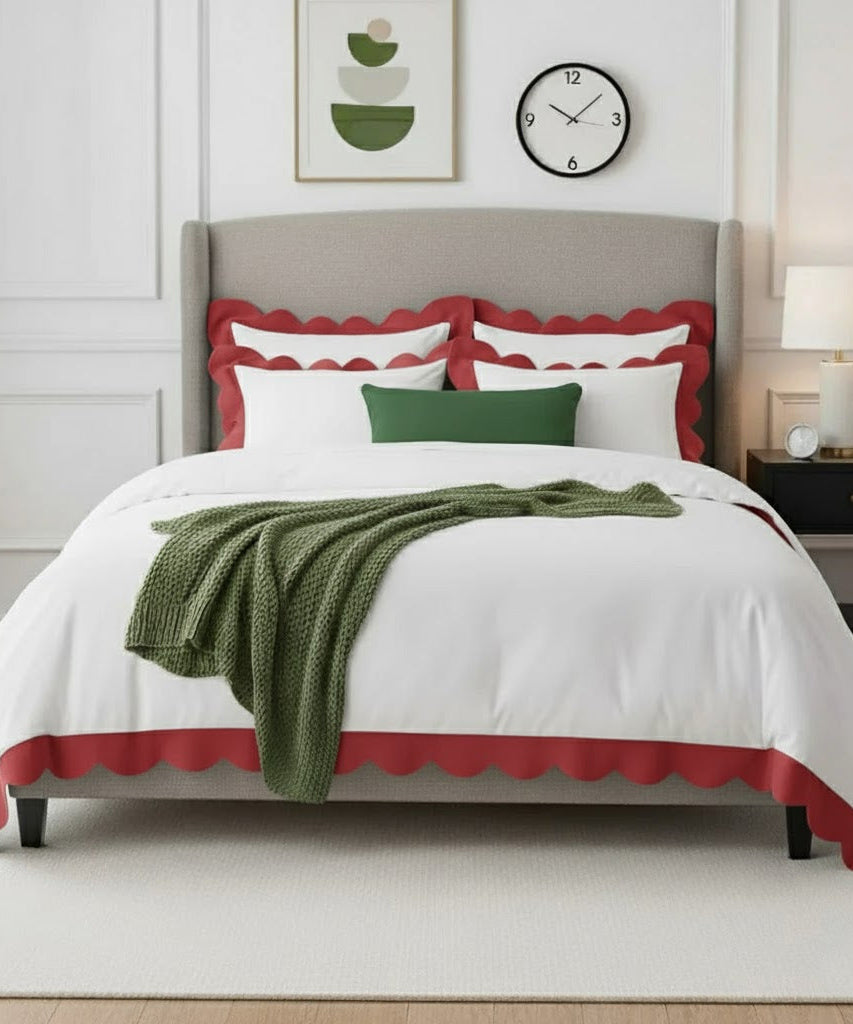 Wavy Applique Embroidery Cotton Duvet Cover Set