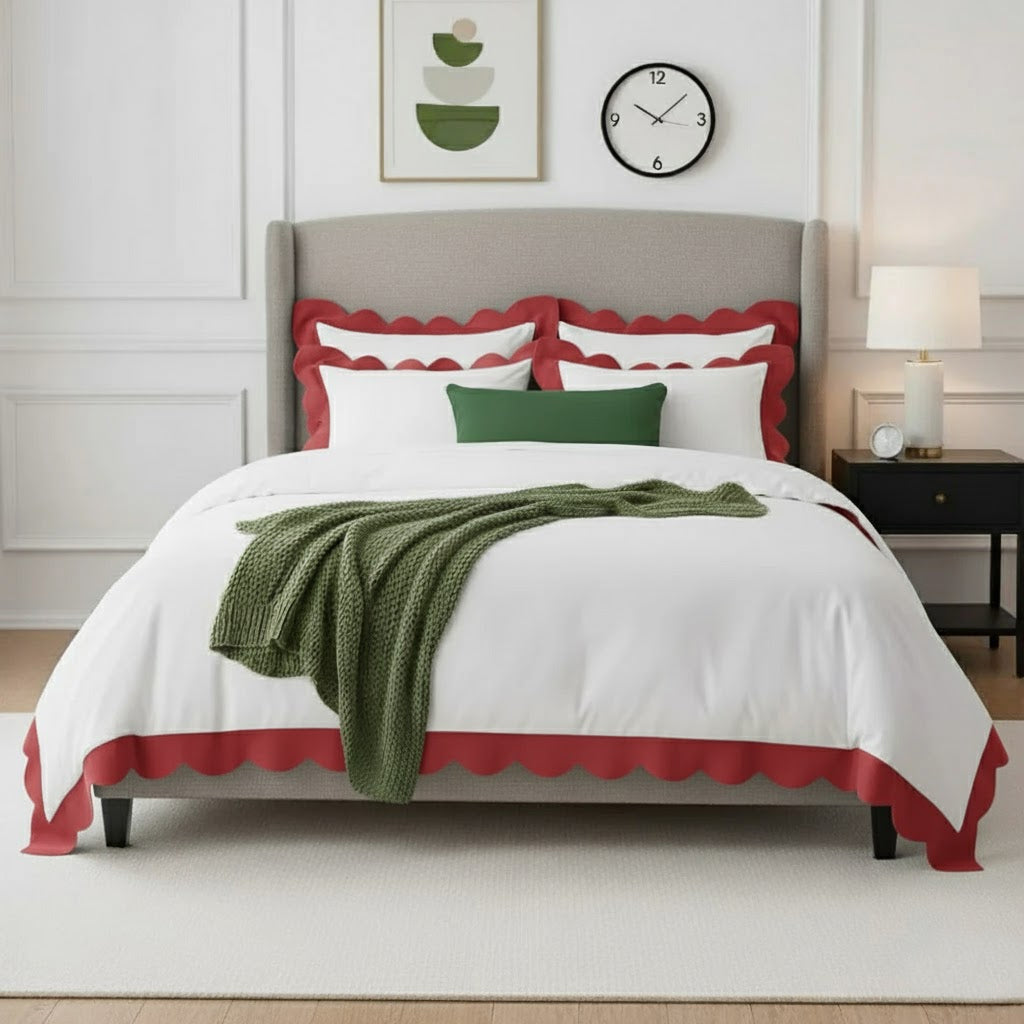 Wavy Applique Embroidery Cotton Duvet Cover Set