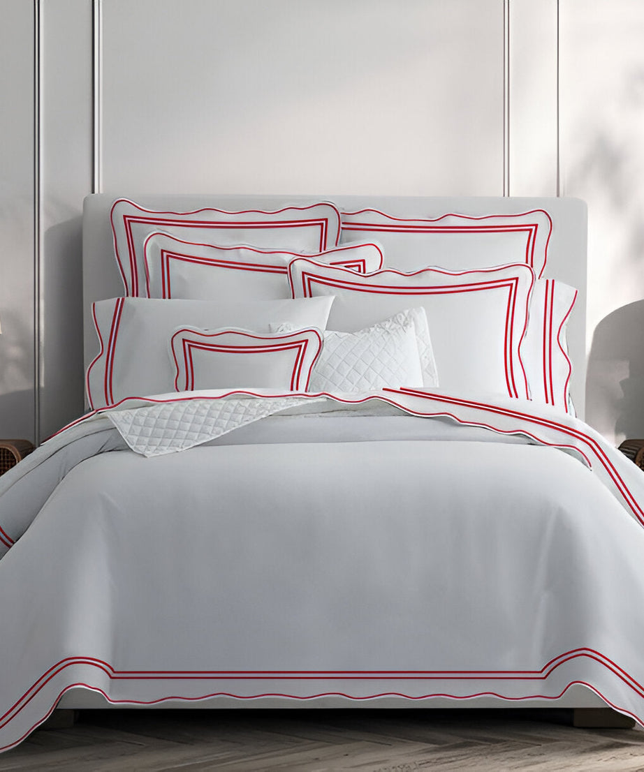 400TC Wavy Embroidery & Border Cotton Sateen Solid Duvet Cover Set