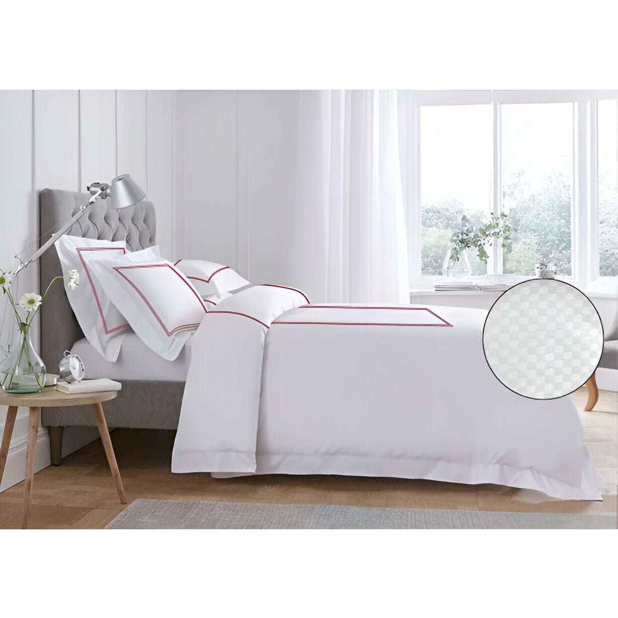 400TC Cotton Double Embroidery Sateen Microcheck Duvet Cover Set