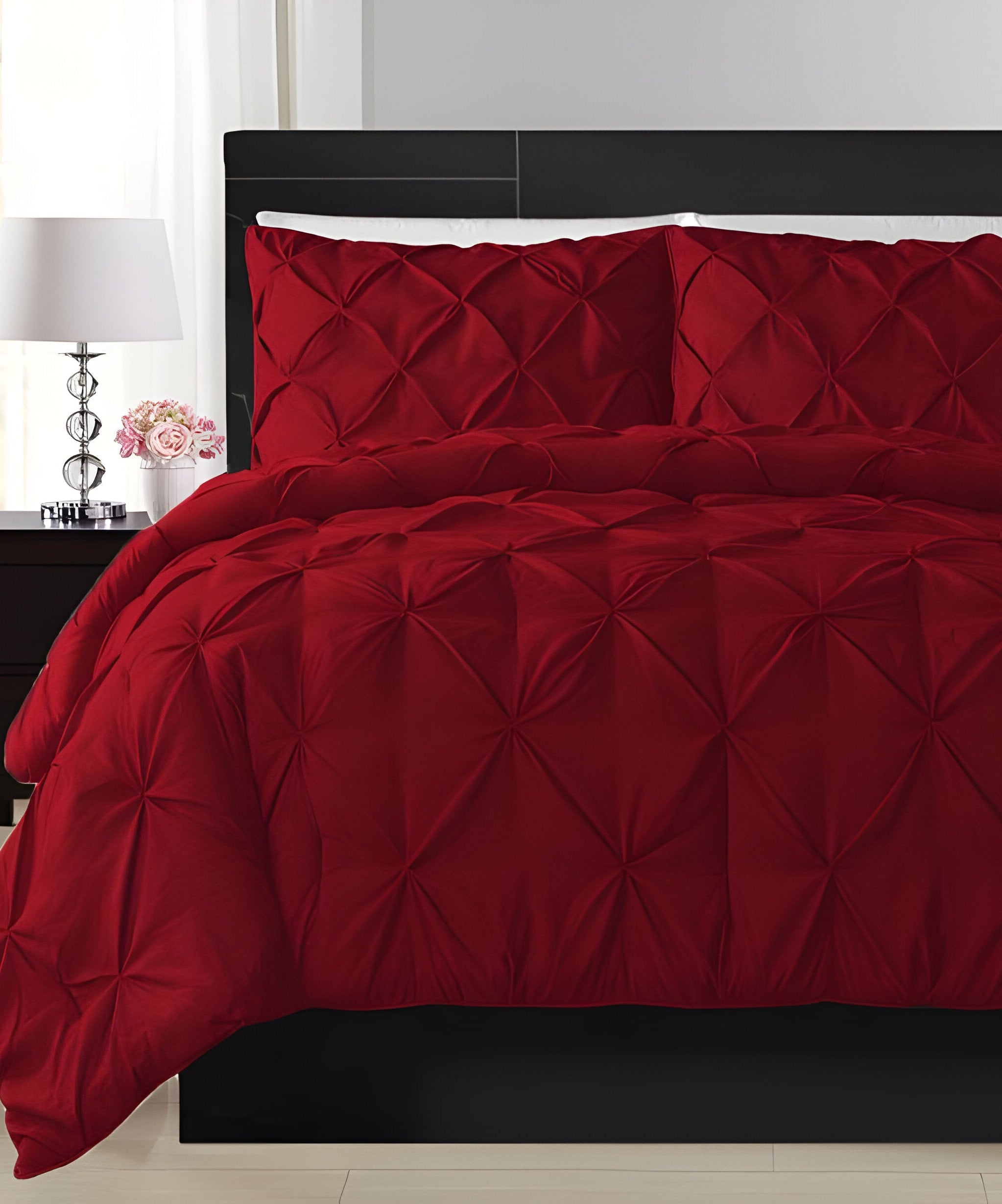 400TC Cotton Pintuck Sateen Solid Duvet Cover Set