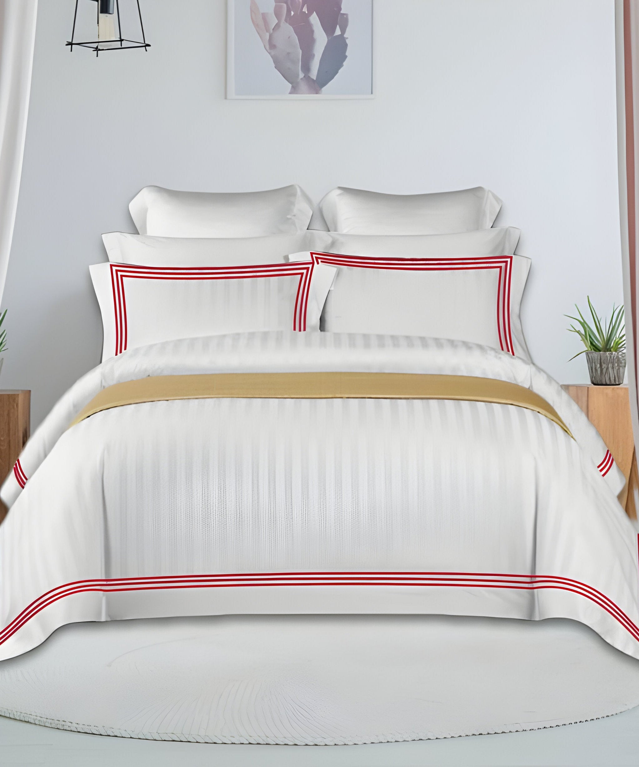 400TC Cotton Sateen Triple Edge Embroidery Stripe Duvet Cover Set
