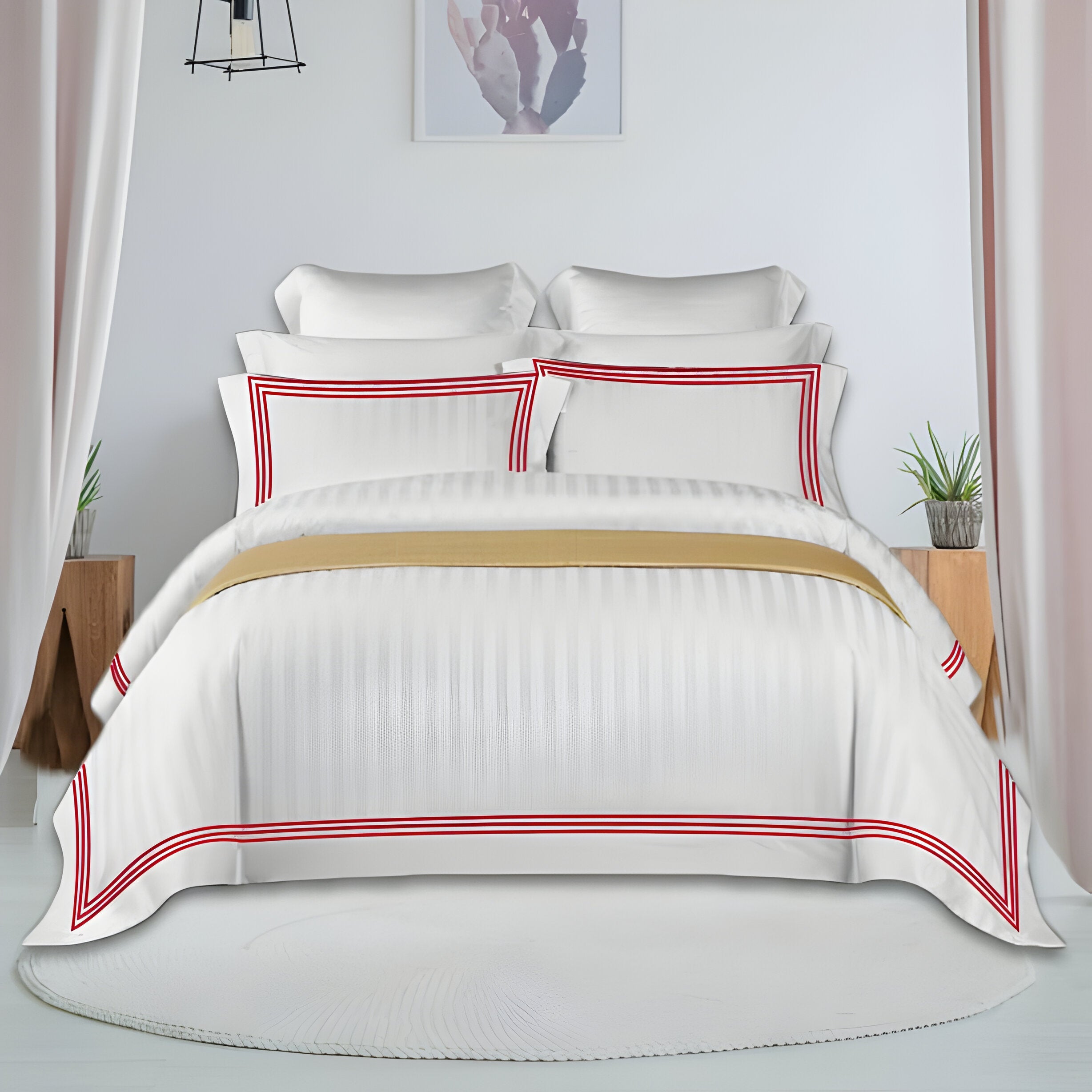 400TC Cotton Sateen Triple Edge Embroidery Stripe Duvet Cover Set