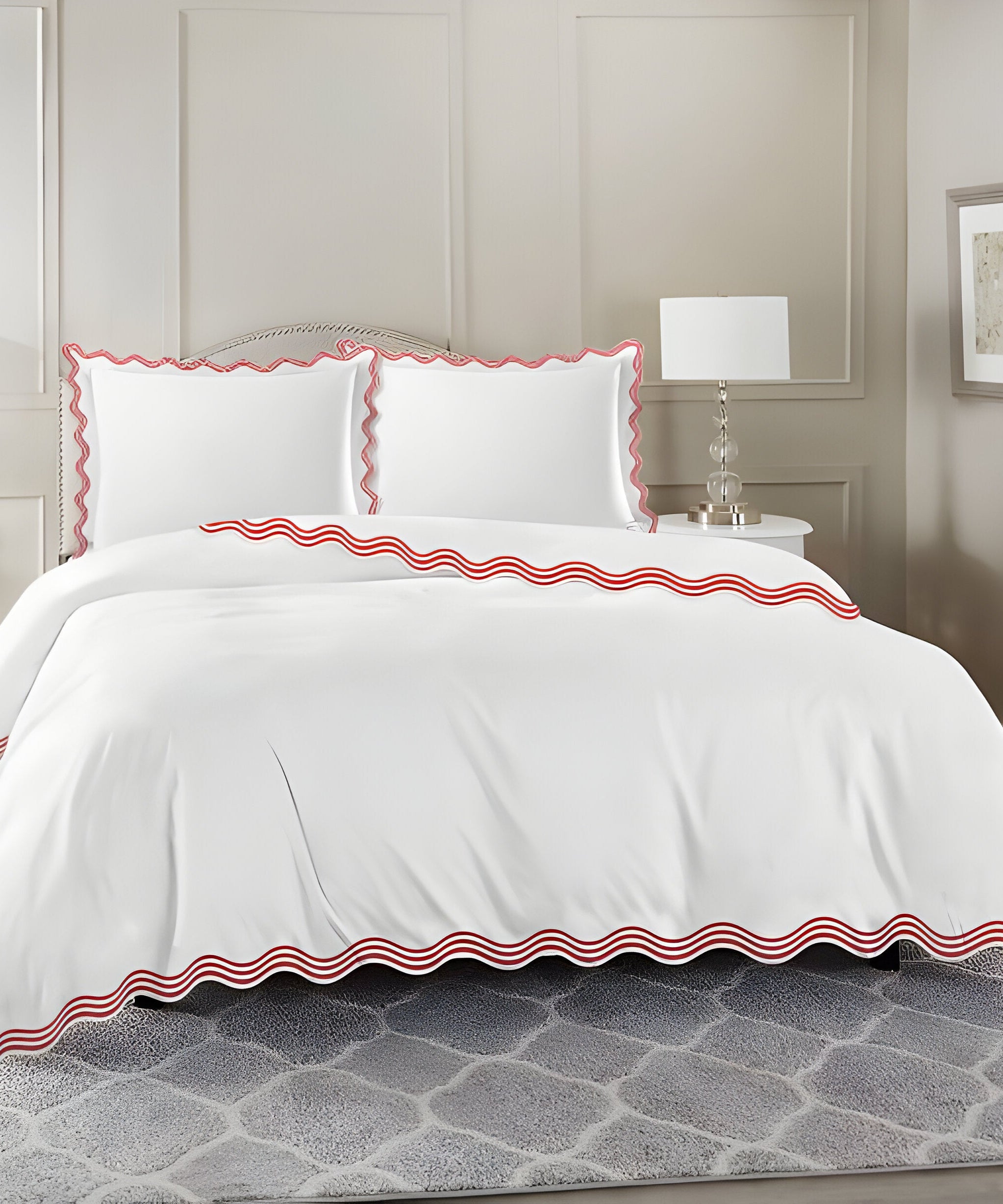400TC Cotton Sateen Triple Scallop Embroidery Duvet Cover Set